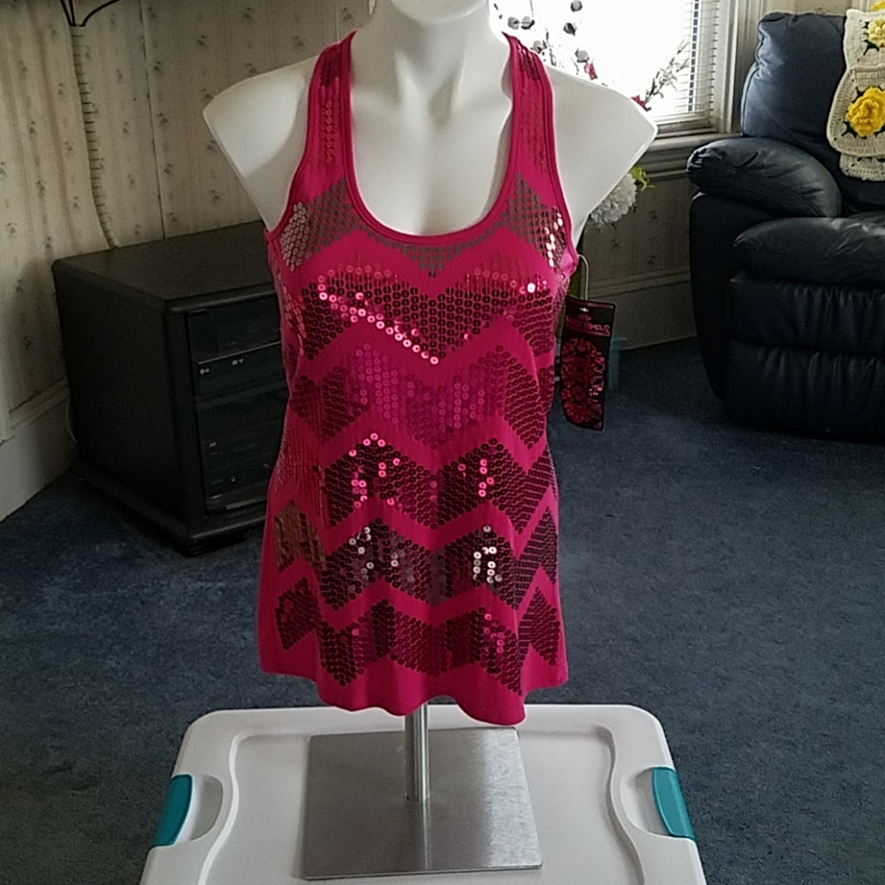 Almost Famous Pink Sequin Tank Top- M